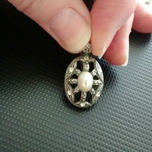 Faux Pearl & Crystal Silver Tone Enhancer